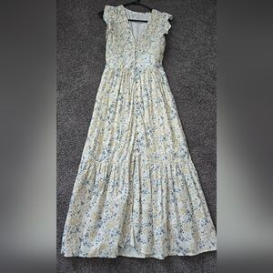 Neuflora Catalina Ruffled Dress Cream with Blue & Yellow Floral